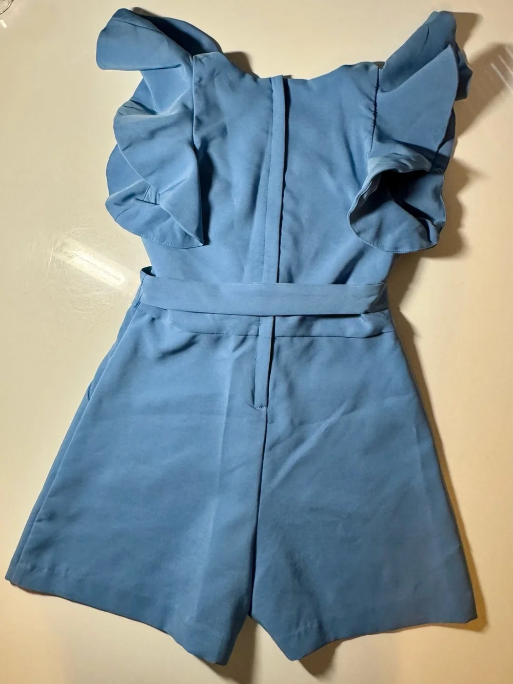 GB Girls Sky Blue Flutter-Sleeve Tie-Waist Romper